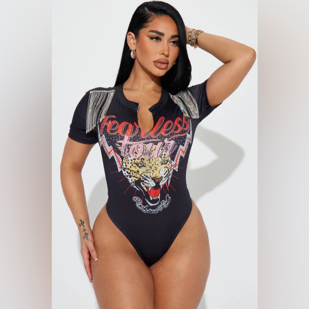 Rhinestone Shoulder Fringe Rock n Roll Bodysuit